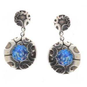 Silver Double Circle Roman Glass Earrings - Baltinester Jewelry