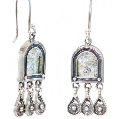 Bohemian Chic Silver Roman Glass Chandelier Earrings - Baltinester Jewelry