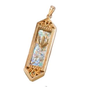 14k Gold Filigree Roman Glass Mezuzah Pendant - Baltinester Jewelry