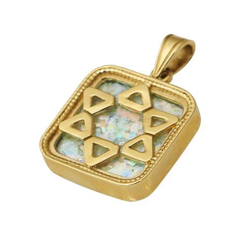 14k Gold Roman Glass Star of David Square Pendant - Baltinester Jewelry