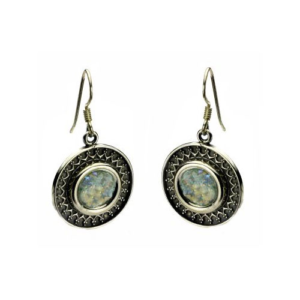 Sterling Silver Yemenite Circle Filigree Roman Glass Earrings - Baltinester Jewelry