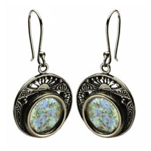 Sterling Silver Filigree Roman Glass Circles Earrings - Baltinester Jewelry