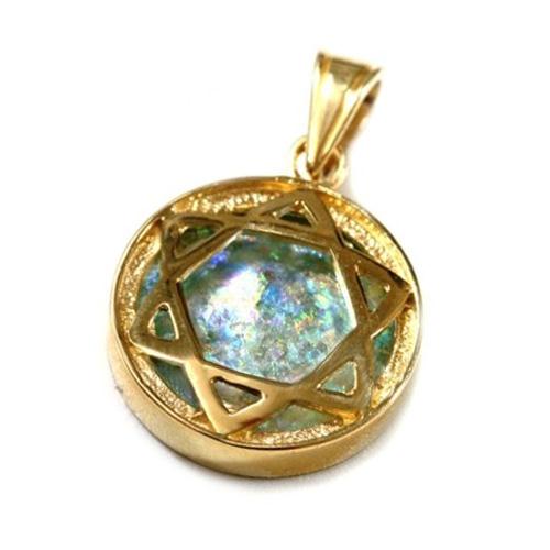 14k Gold Domed Roman Glass Star of David Pendant - Baltinester Jewelry