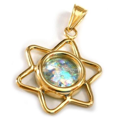 14k Gold Roman Glass Cutout Star of David Pendant - Baltinester Jewelry