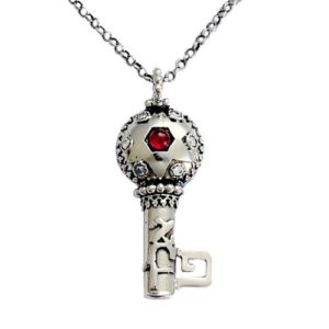 Silver Key Garnet and CZ Kabbalistic Necklace - Baltinester Jewelry