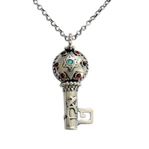 Silver Key Garnet and Opal Kabbalah Necklace - Baltinester Jewelry