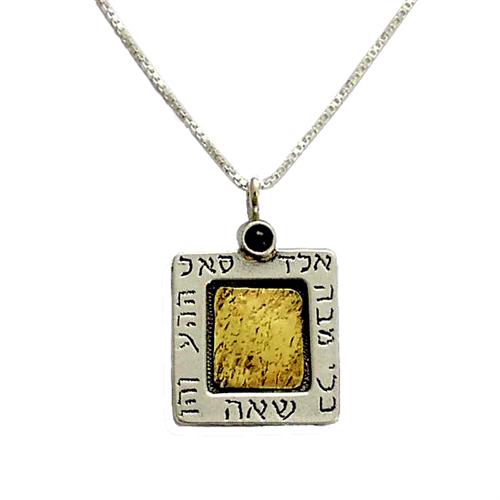 Silver and Gold Square Black Onyx Kabbalah Necklace - Baltinester Jewelry