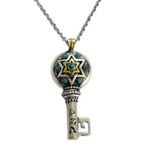 Silver and Gold Key Turquoise Success Kabbalah Necklace - Baltinester Jewelry