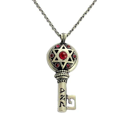 Silver Key Prosperity Garnet Kabbalah Necklace - Baltinester Jewelry