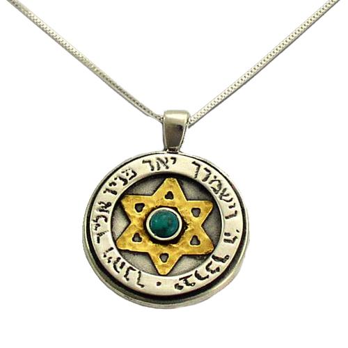Silver and Gold Turquoise Protection Kabbalah Necklace - Baltinester Jewelry