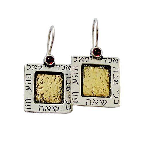 Silver and Gold Garnet Protection Kabbalah Earrings - Baltinester Jewelry
