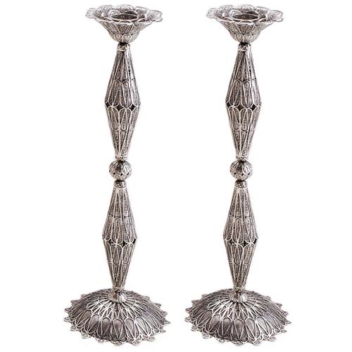 Sterling Silver Tall Filigree Candlesticks - Baltinester Jewelry