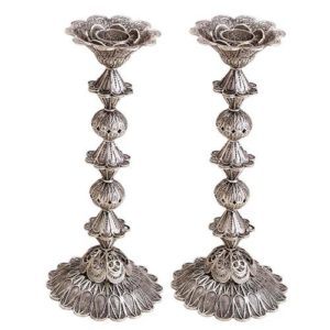 Sterling Silver Tall Flower Filigree Candlesticks - Baltinester Jewelry