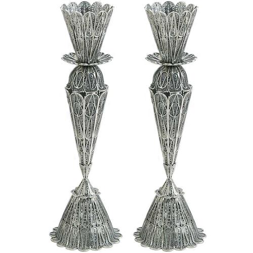 Large Filigree Lace Silver Candle Holders - Baltinester Jewelry