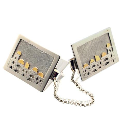 Silver and Gold Jerusalem Tallit Clips - Baltinester Jewelry