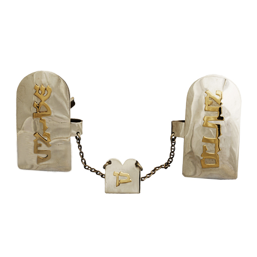 Ten Commandments Silver and Gold Name Talit Clip - Baltinester Jewelry