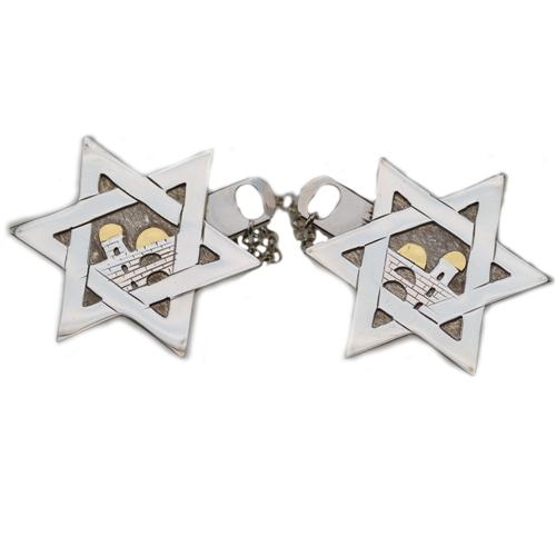 Jerusalem Star of David Silver Tallit Clips - Baltinester Jewelry