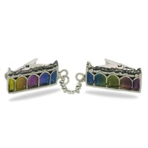 Multicolored Enamel Jerusalem Arches Silver Tallit Clips - Baltinester Jewelry