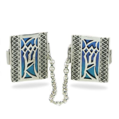 Enamel Multicolored Mezuzah Style Silver Tallis Clips - Baltinester Jewelry
