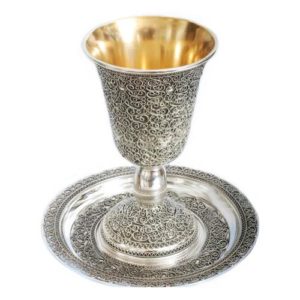 Silver Yemenite Kiddush Cup and Plate Set - Baltinester Jewelry