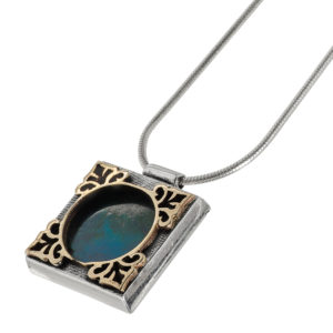 Square Golden Frame Eilat Stone Silver Necklace - Baltinester Jewelry