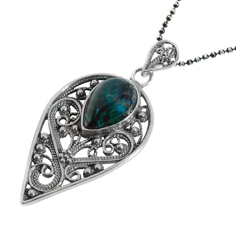 Spike Filigree Adorned Eilat Stone Silver Pendant - Baltinester Jewelry