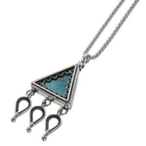 Silver Ethnic Style Triangle Eilat Stone Pendant - Baltinester Jewelry