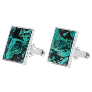 Sterling Silver Eilat Stone Rectangular Shaped Cuff Links - Baltinester Jewelry
