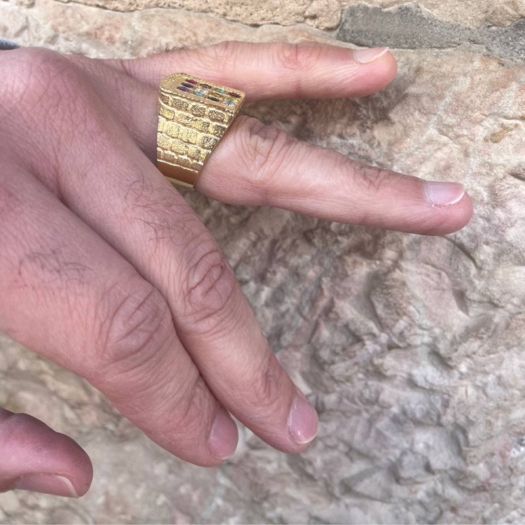 Choshen Semi-Precious Stones Men's Signet Ring in 14K Gold