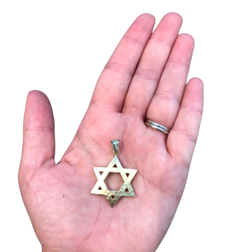 Star of David 3D Pendant, Solid 14k Gold Reversible Pendant, Yellow Gold Dual Textured Jewish Star Pendant, Unique Magen David Pendant