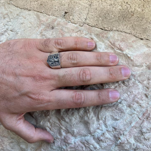 Jewish Silver Lion Men's Signet Ring