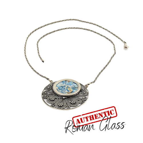 roman glass silver necklace