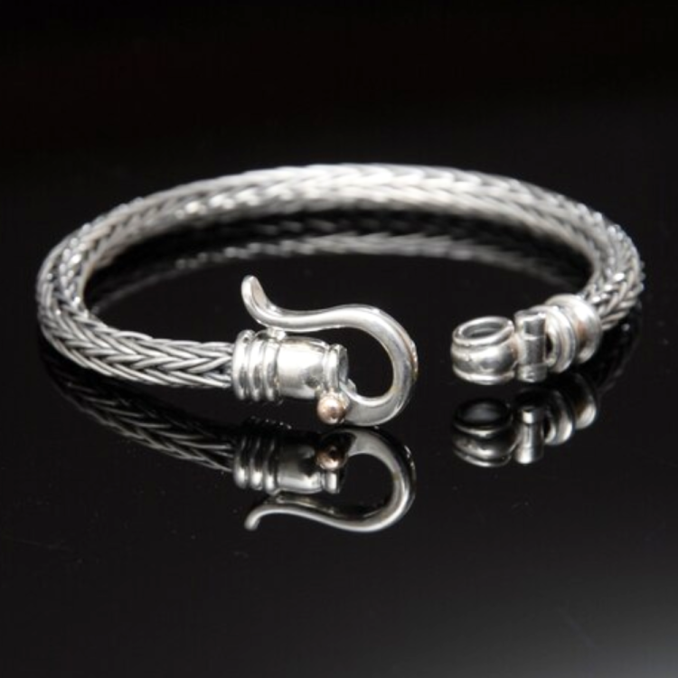Braided Silver Bracelet For Men With 9k Gold Dot