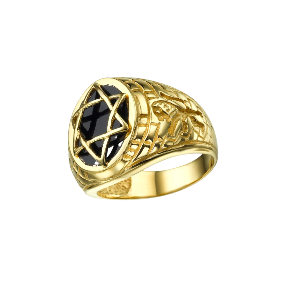Star of David Lion of Judah Onyx Ring in 14k Gold