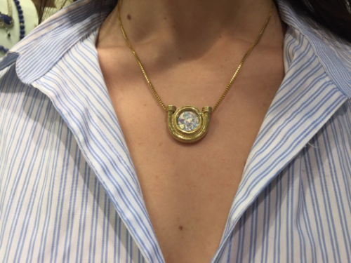14k Roman Glass Horseshoe Gold Necklace