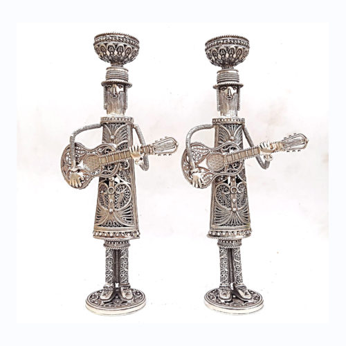 Hasidic Musicians Sterling Silver Candlesticks - Baltinester Jewelry