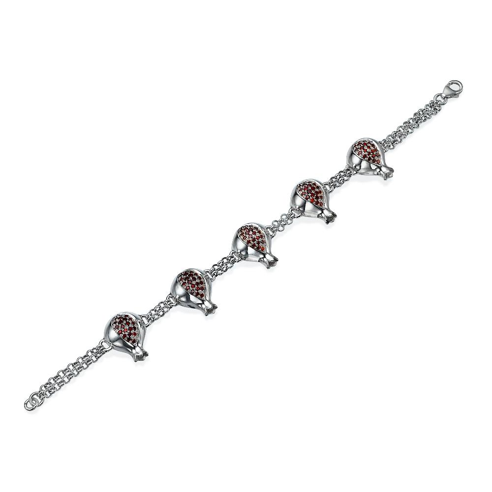 Sterling Silver Garnet Pomegranates Chain Link Bracelet 2 - Baltinester Jewelry