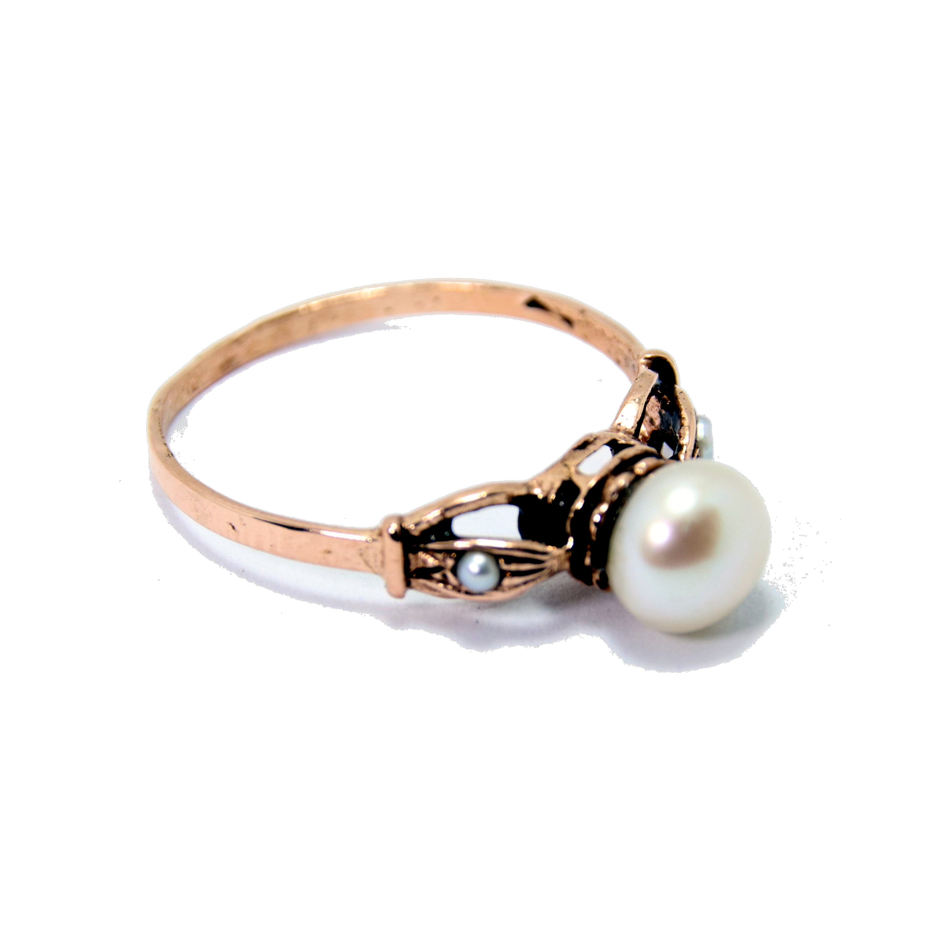 Art Deco Rose Gold Pearl Ring 2 - Baltinester Jewelry