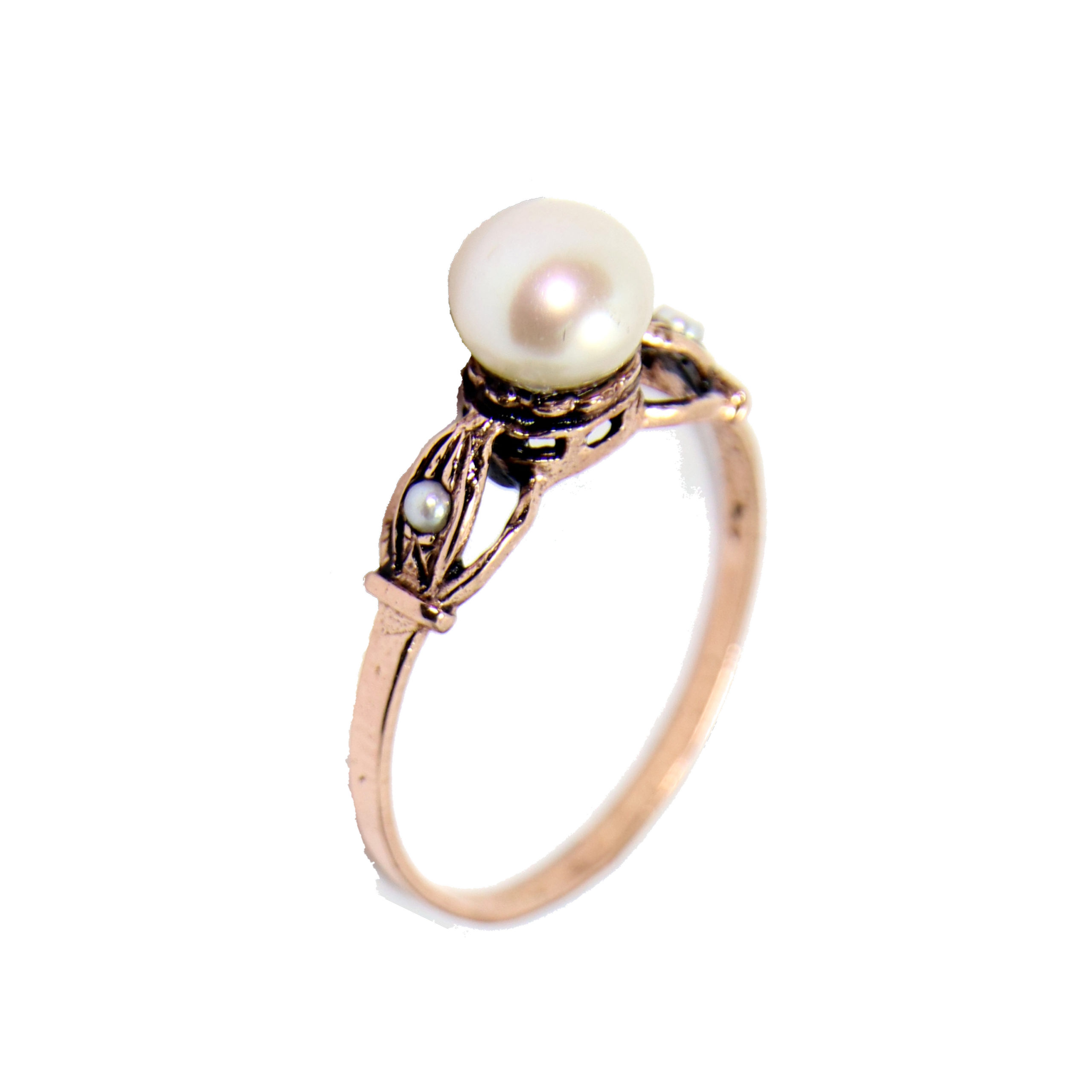 Art Deco Rose Gold Pearl Ring - Baltinester Jewelry