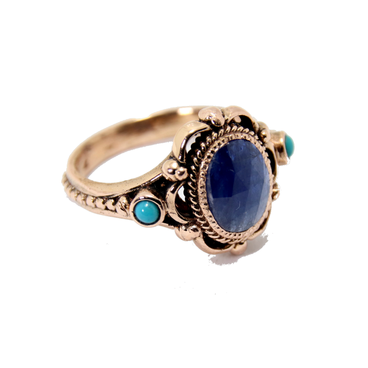 Raw Sapphire & Turquoise Rose Gold Ring 2 - Baltinester Jewelry