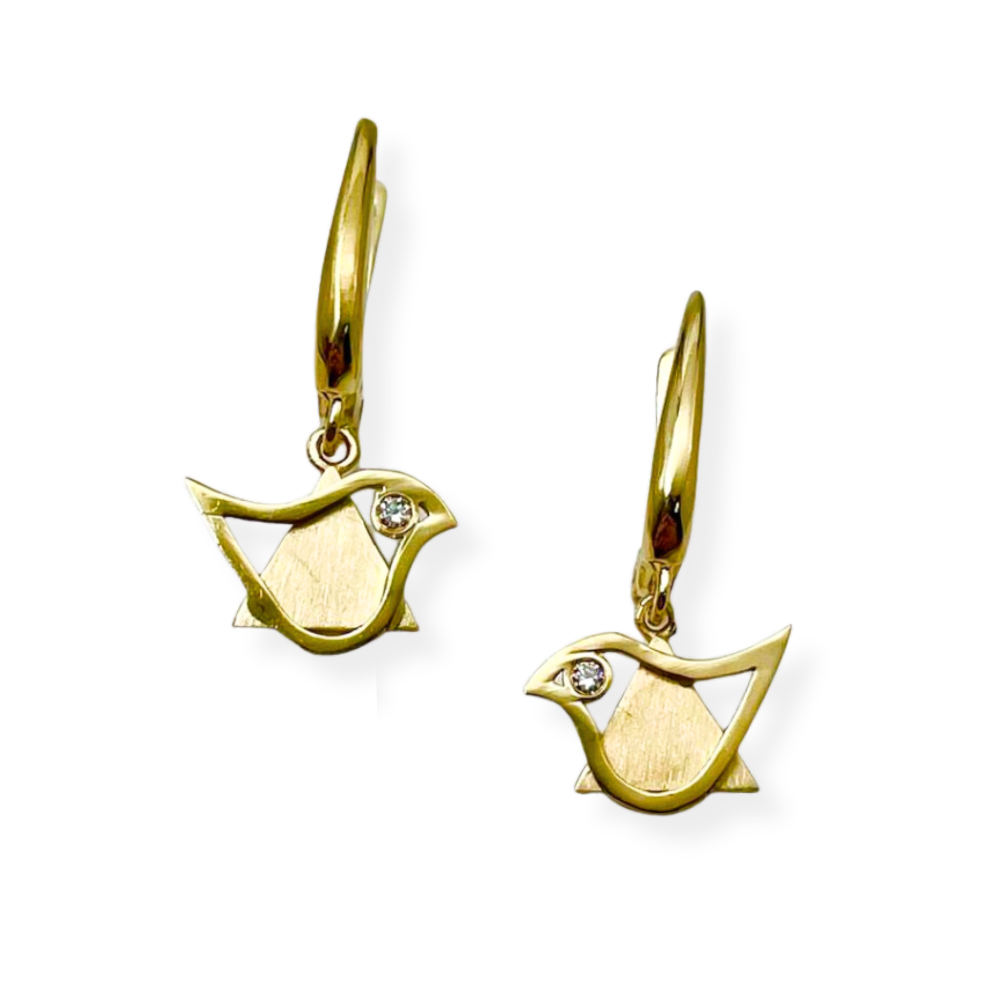 14k Gold Diamond Star of David and Dove Earrings