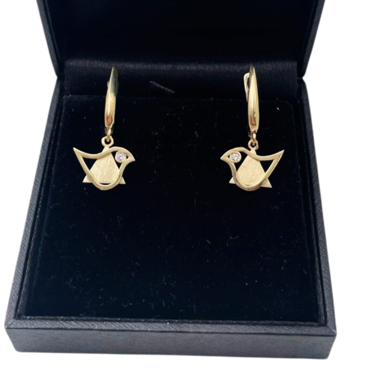 14k Gold Diamond Star of David and Dove Earrings