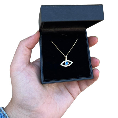 Diamond Evil Eye Necklace Pendant, Sapphire