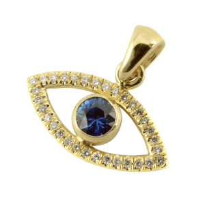 Diamond Evil Eye Necklace Pendant, Sapphire