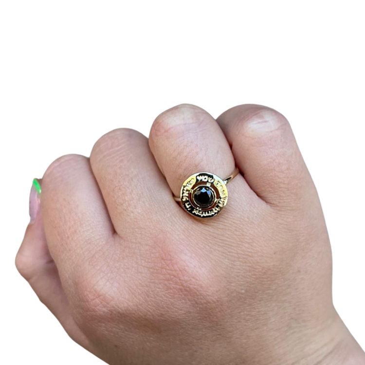 Hebrew Shema Israel Ring in Solid 14k Gold with Black Onyx Gemstone