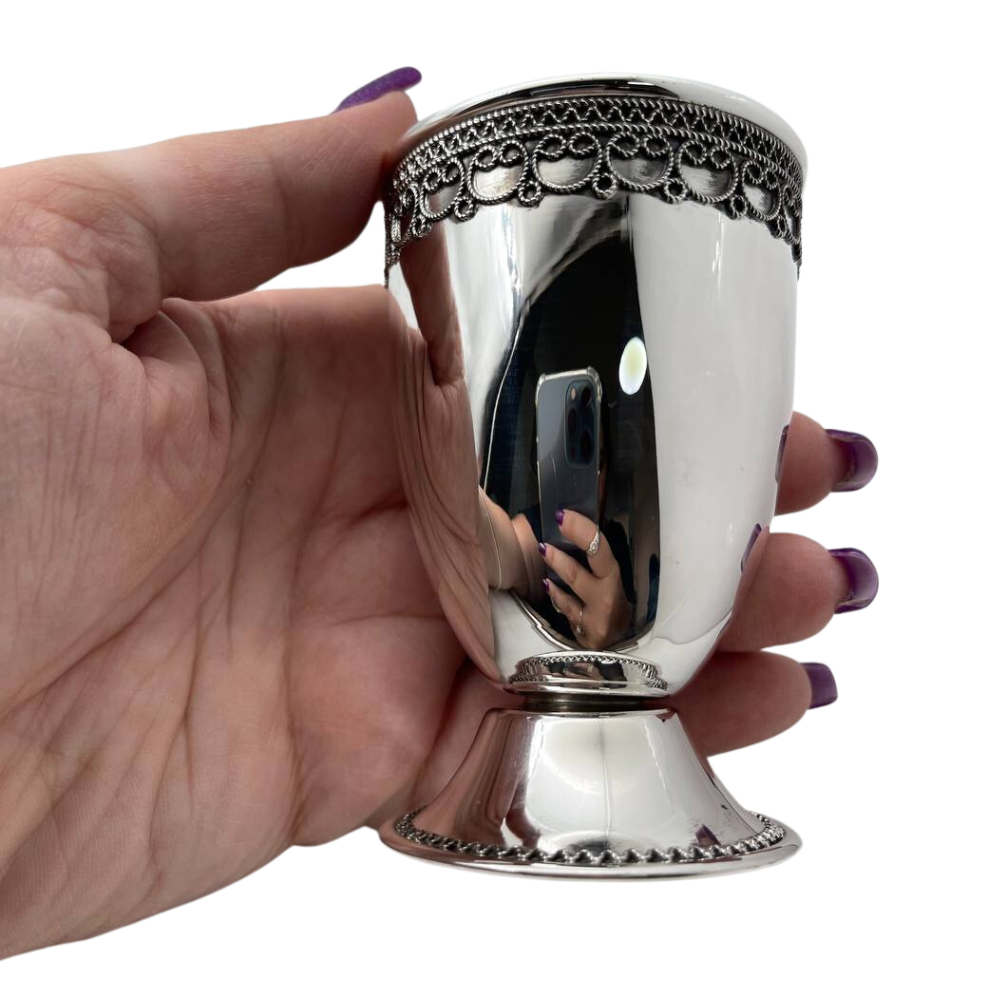 Kiddush Cup in Sterling Silver with Filigree Border