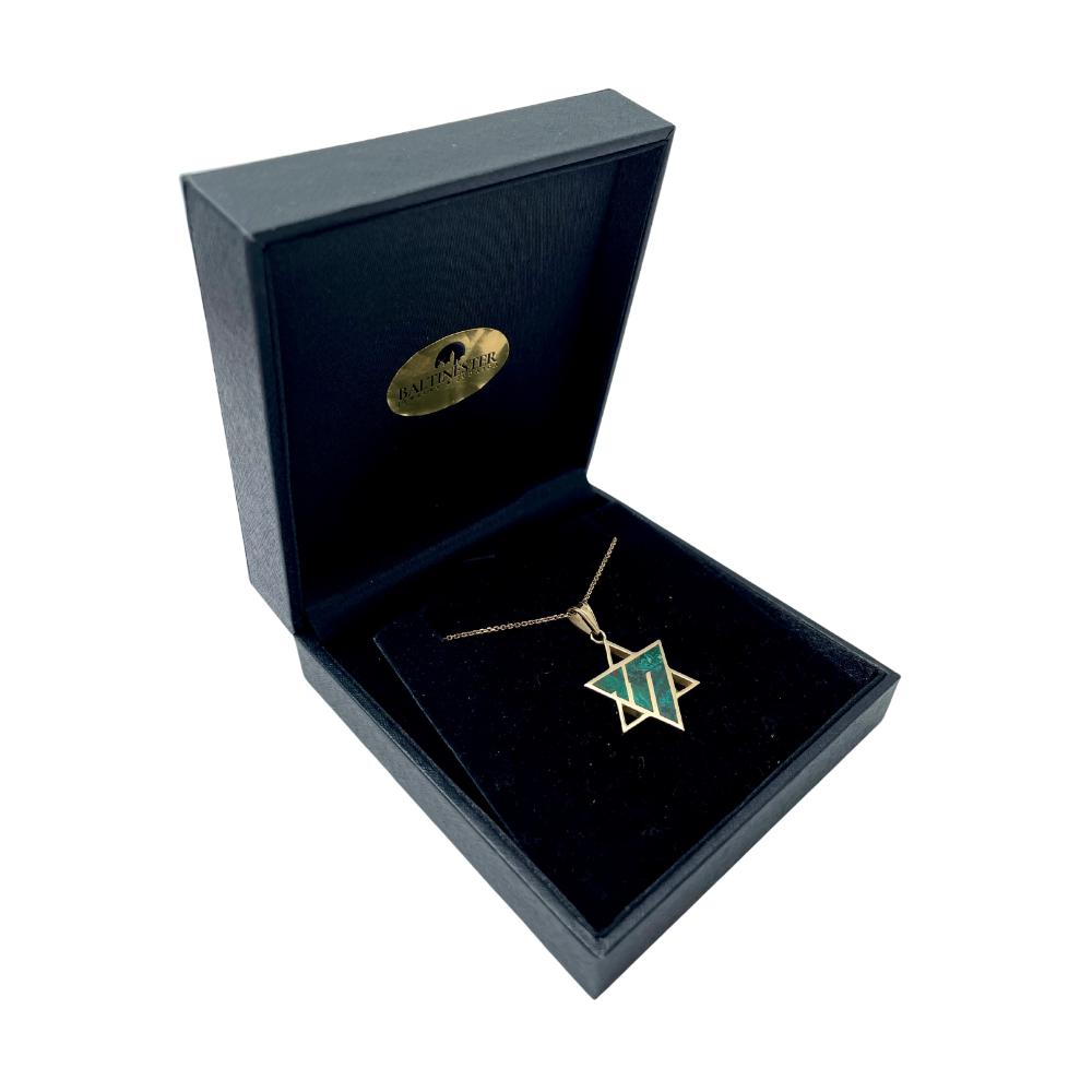 Star of David Pendant - 14K Gold Star of David and Chai Pendant with Eilat Stone