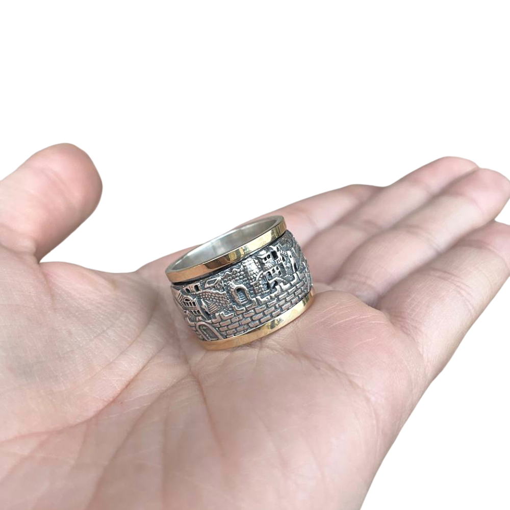 Spinning Jerusalem Ring 14K Gold and Silver