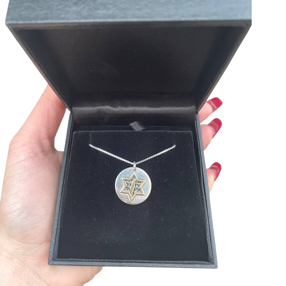 Star of David Ana B’koach Kabbalah Pendant 14K Gold and Silver Necklace