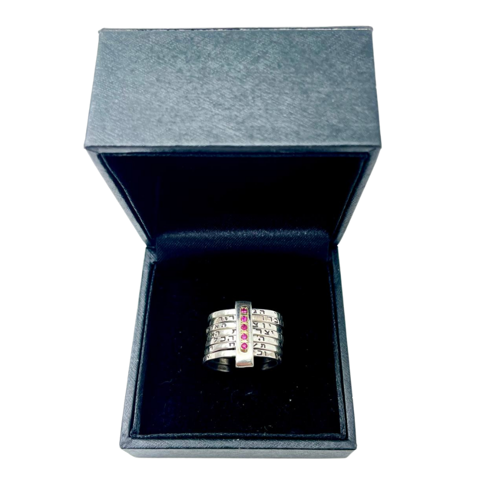 Seven Blessings Kabbalah Ring in 14K Gold and Silver with Rubies/Diamonds